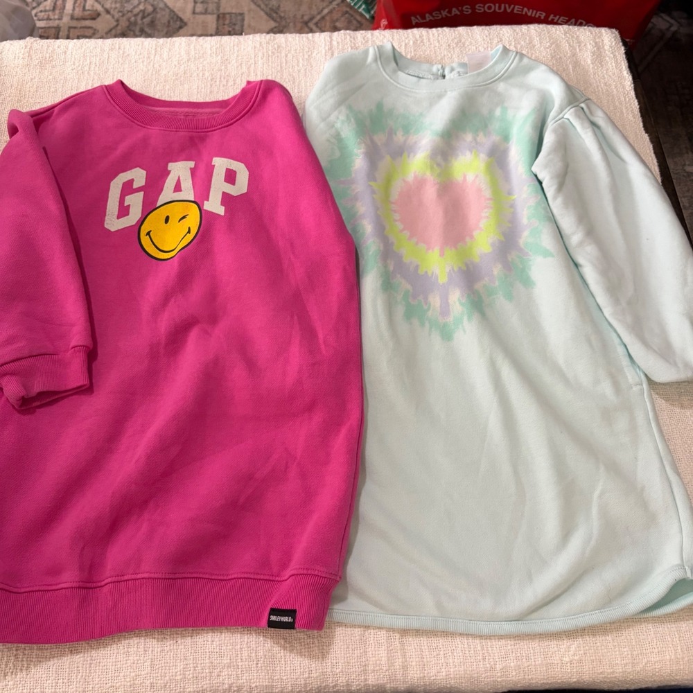 Baby Gap Toddler Girls SmileyWorld Pink & Tie Dye Heart Sweatshirt Dress Lot 5T